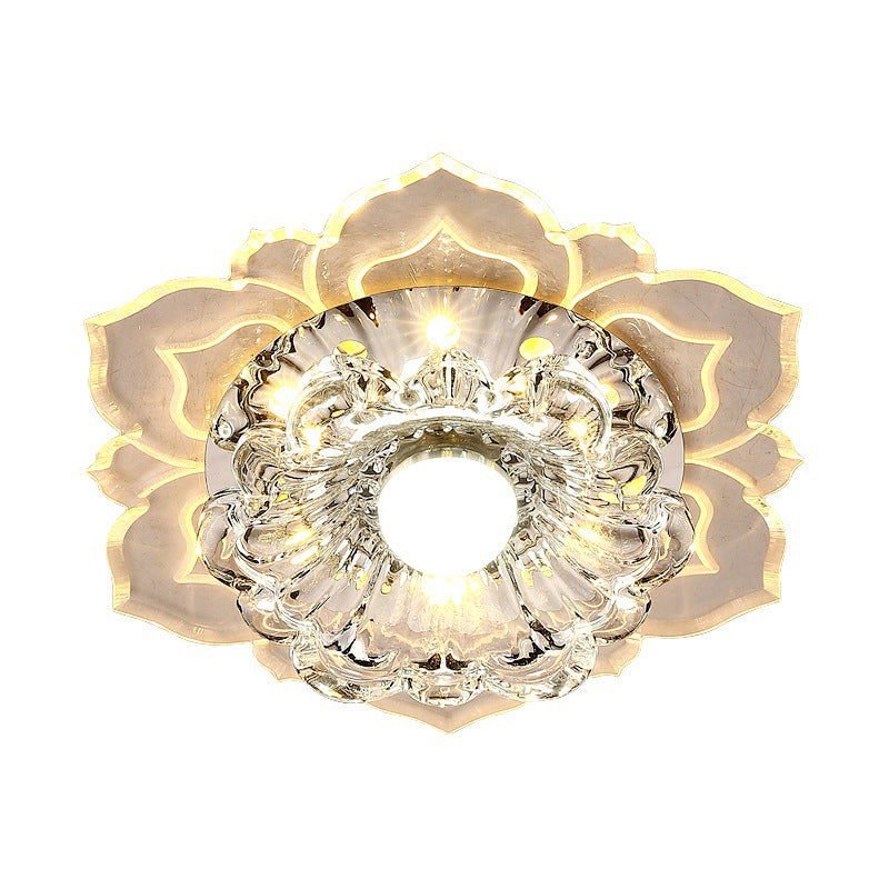 Minimalist LED Flower Crystal Flush Mount Ceiling Lamp - Warm/Multi Color Lighting