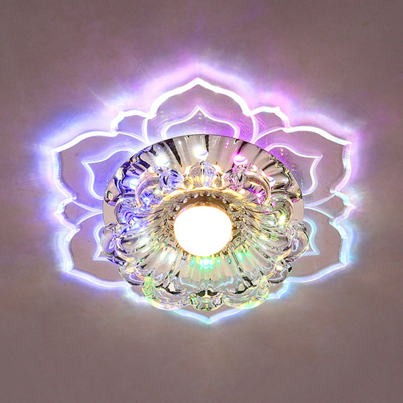 Minimalist LED Flower Crystal Flush Mount Ceiling Lamp - Warm/Multi Color Lighting