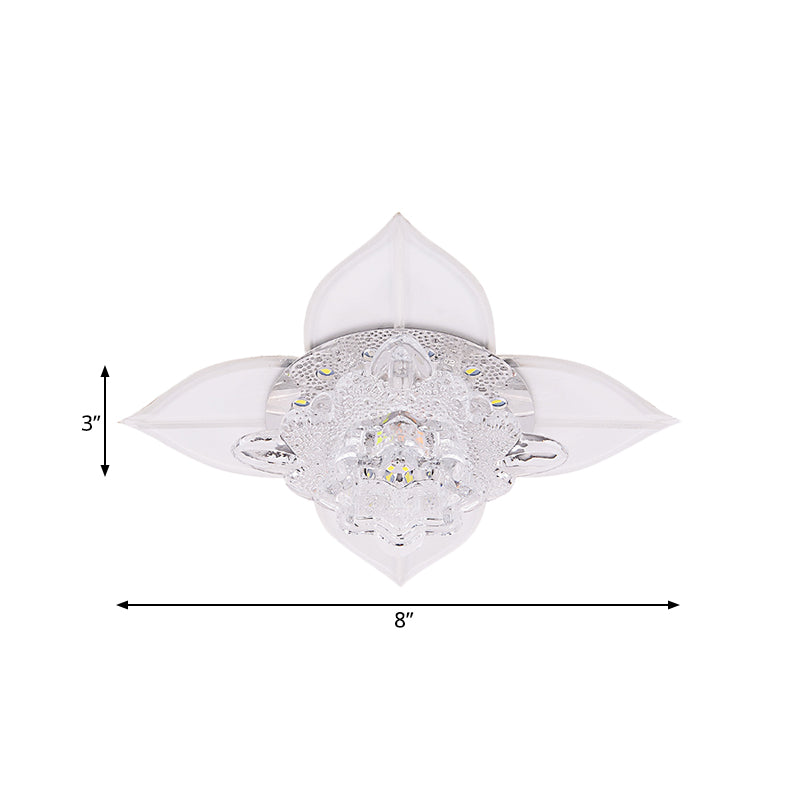 Modernist LED Crystal Ceiling Flush Light in White with Leaf Design and Multi-Color Light Options