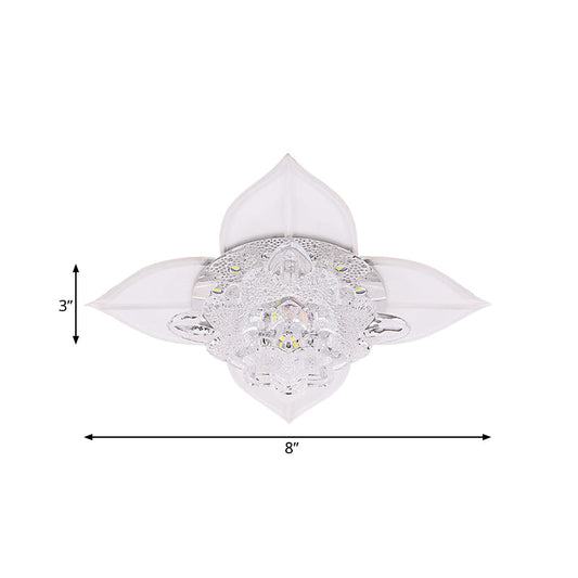 Modernist Led Crystal Ceiling Flush Light In White With Leaf Design And Multi-Color Options