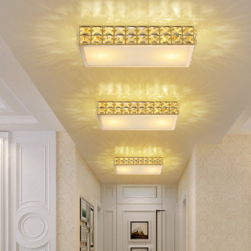 Modern Crystal White/Gold LED Flush Ceiling Light for Corridors - Simplicity Style