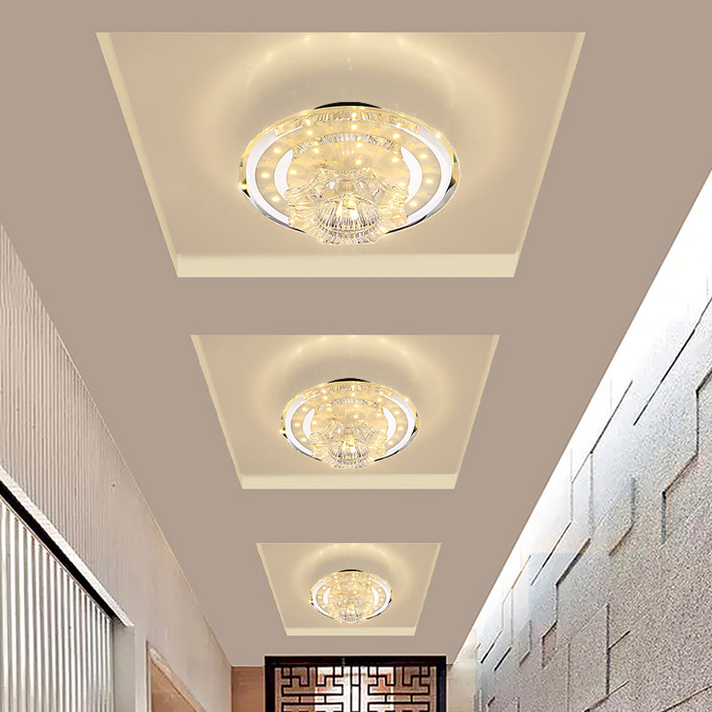 Modern Petal Flush LED Ceiling Light with Clear Prismatic Crystal - Warm/White Lighting