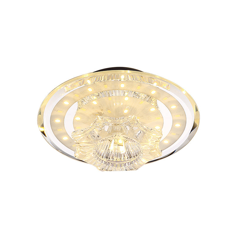 Modern Petal Flush LED Ceiling Light with Clear Prismatic Crystal - Warm/White Lighting