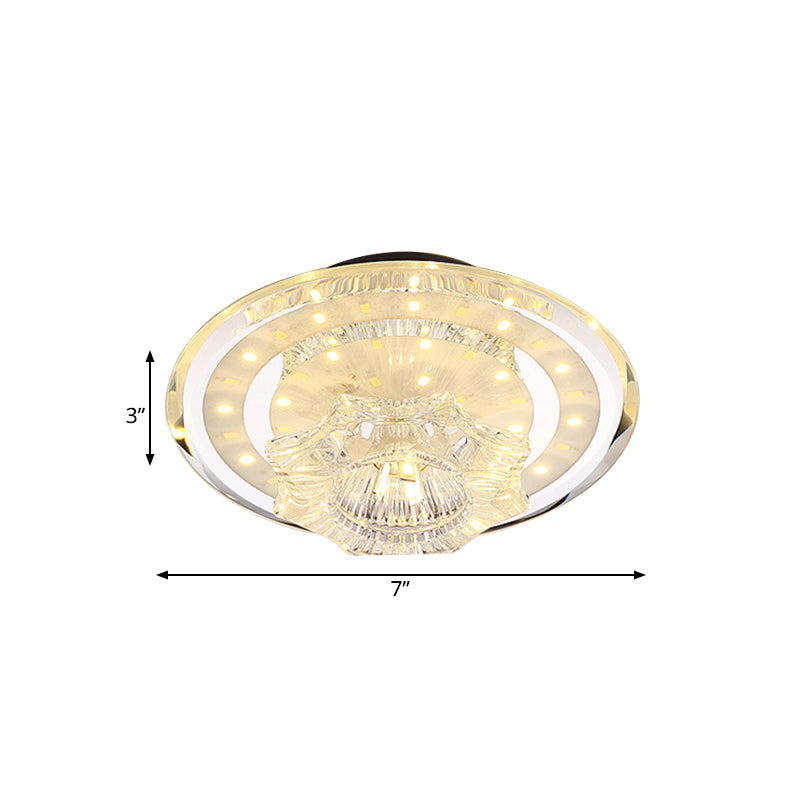 Modern Petal Flush LED Ceiling Light with Clear Prismatic Crystal - Warm/White Lighting