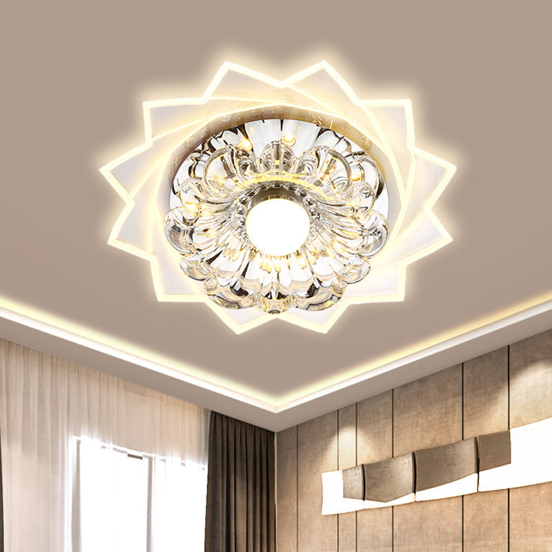 Modern LED Crystal Flower Flushmount Light - Warm/White Corridor Ceiling Fixture