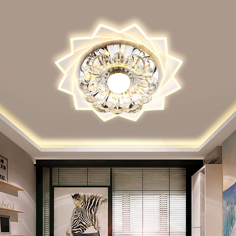 Modern LED Crystal Flower Flushmount Light - Warm/White Corridor Ceiling Fixture