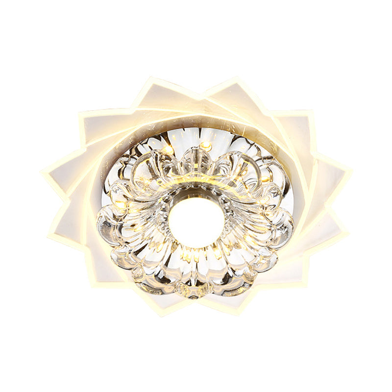 Modern LED Crystal Flower Flushmount Light - Warm/White Corridor Ceiling Fixture