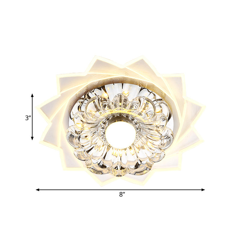 Modern LED Crystal Flower Flushmount Light - Warm/White Corridor Ceiling Fixture