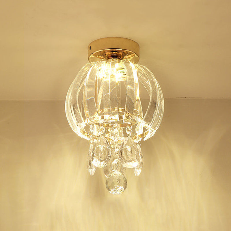 Minimal LED Teardrop Crystal Flush Mount Hallway Light with Globe Shade