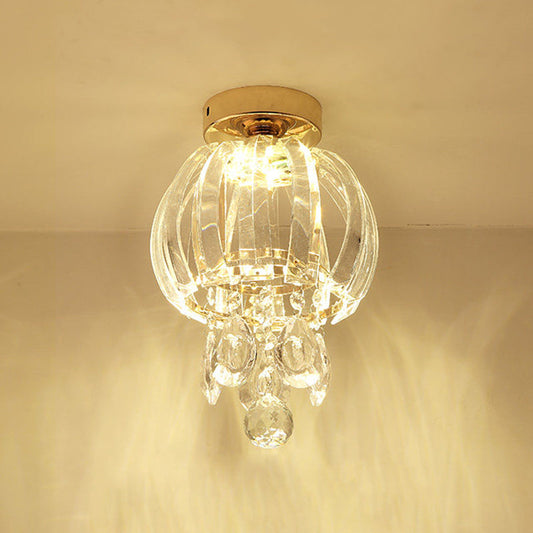 Minimal LED Teardrop Crystal Flush Mount Hallway Light with Globe Shade