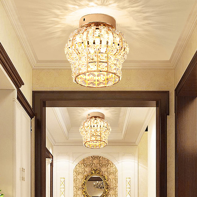 Minimal Style Clear Crystal Block LED Flush Mount Lantern/Cylinder Porch Ceiling Light - Gold