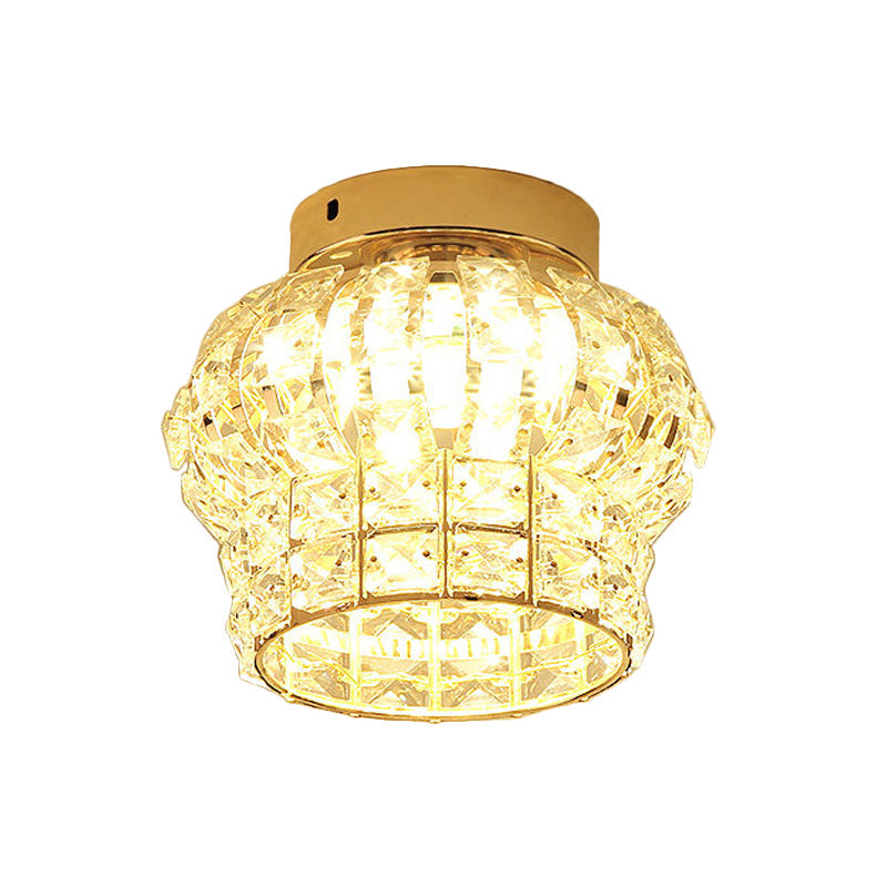 Minimal Style Clear Crystal Block LED Flush Mount Lantern/Cylinder Porch Ceiling Light - Gold