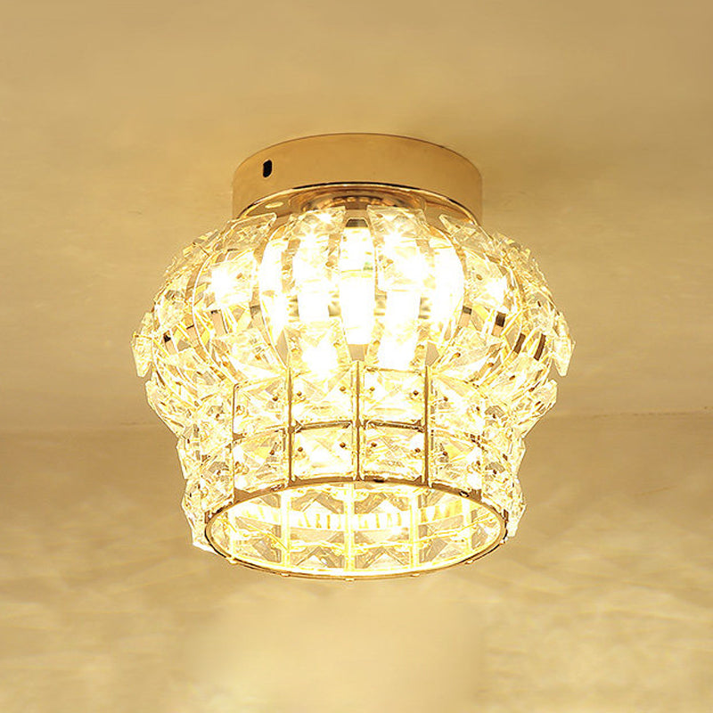 Minimal Style Clear Crystal Block LED Flush Mount Lantern/Cylinder Porch Ceiling Light - Gold