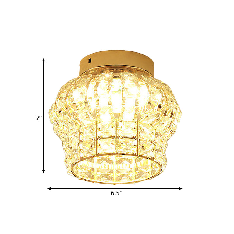 Minimal Style Clear Crystal Block LED Flush Mount Lantern/Cylinder Porch Ceiling Light - Gold