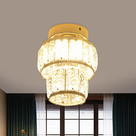 Minimal Style Clear Crystal Block LED Flush Mount Lantern/Cylinder Porch Ceiling Light - Gold
