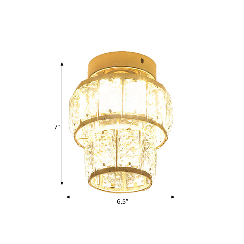 Minimal Style Clear Crystal Block LED Flush Mount Lantern/Cylinder Porch Ceiling Light - Gold