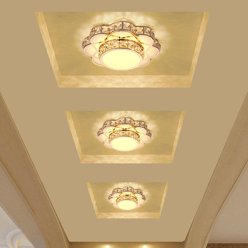 Gold LED Crystal Block Flower Ceiling Mounted Light - 10"/12" Wide - Modern Flush Mount Lamp