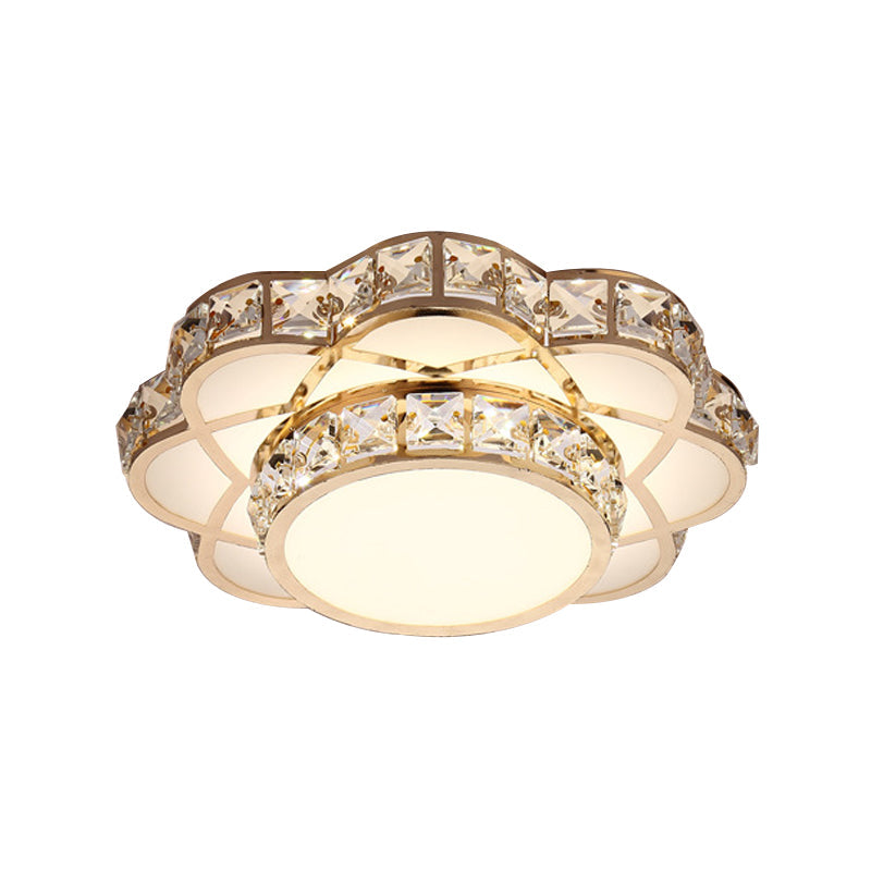 Gold LED Crystal Block Flower Ceiling Mounted Light - 10"/12" Wide - Modern Flush Mount Lamp