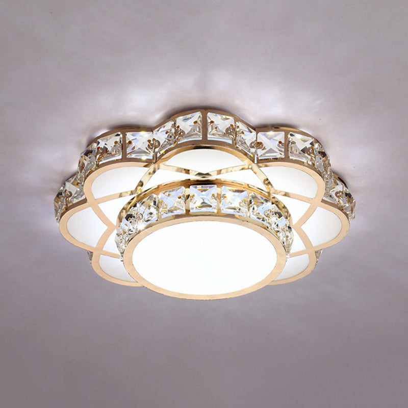 Gold LED Crystal Block Flower Ceiling Mounted Light - 10"/12" Wide - Modern Flush Mount Lamp