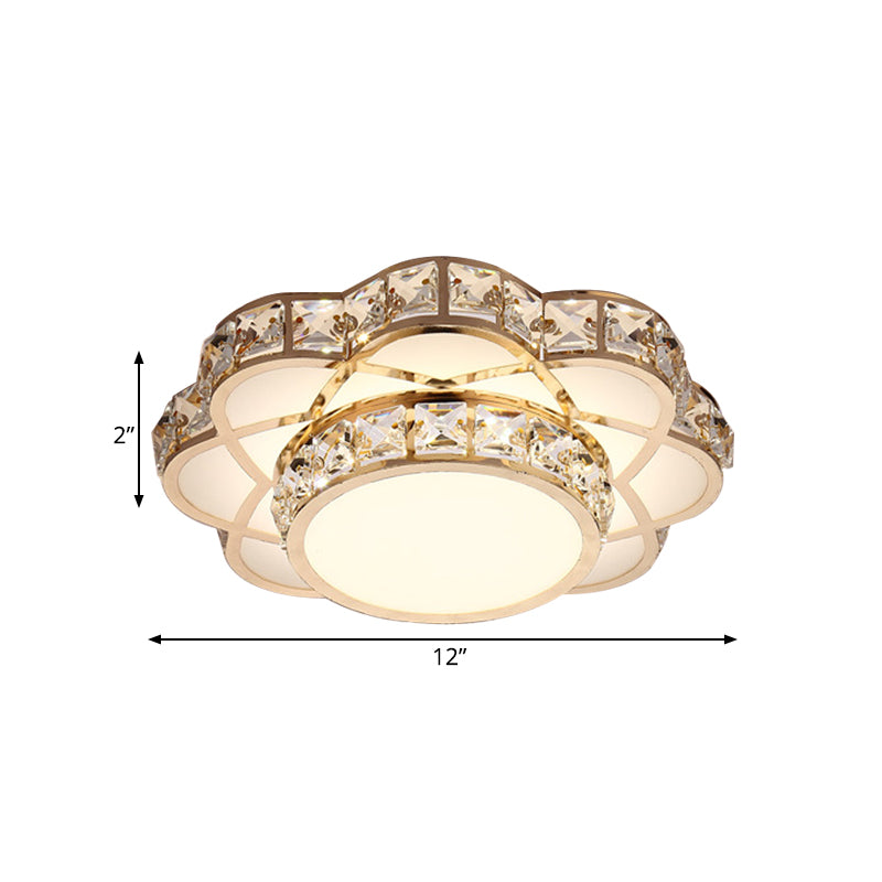 Gold LED Crystal Block Flower Ceiling Mounted Light - 10"/12" Wide - Modern Flush Mount Lamp