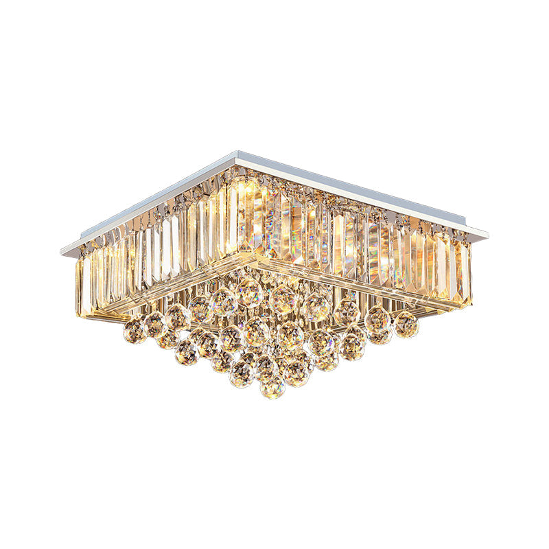 Minimalist Crystal Square Flush Mount Light - 5-Head Chrome Ceiling Fixture