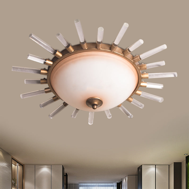 LED Fluted Crystal Flushmount Ceiling Lamp - 24"/30" Modern Gold Opal Glass Bowl - Corridor Lighting Fixture
