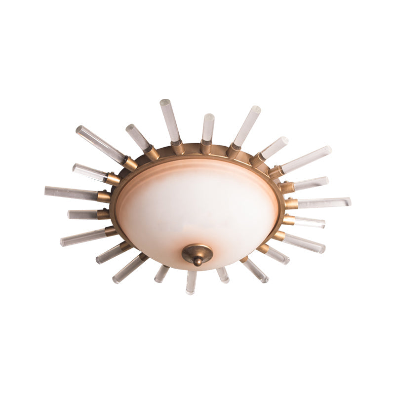 LED Fluted Crystal Flushmount Ceiling Lamp - 24"/30" Modern Gold Opal Glass Bowl - Corridor Lighting Fixture