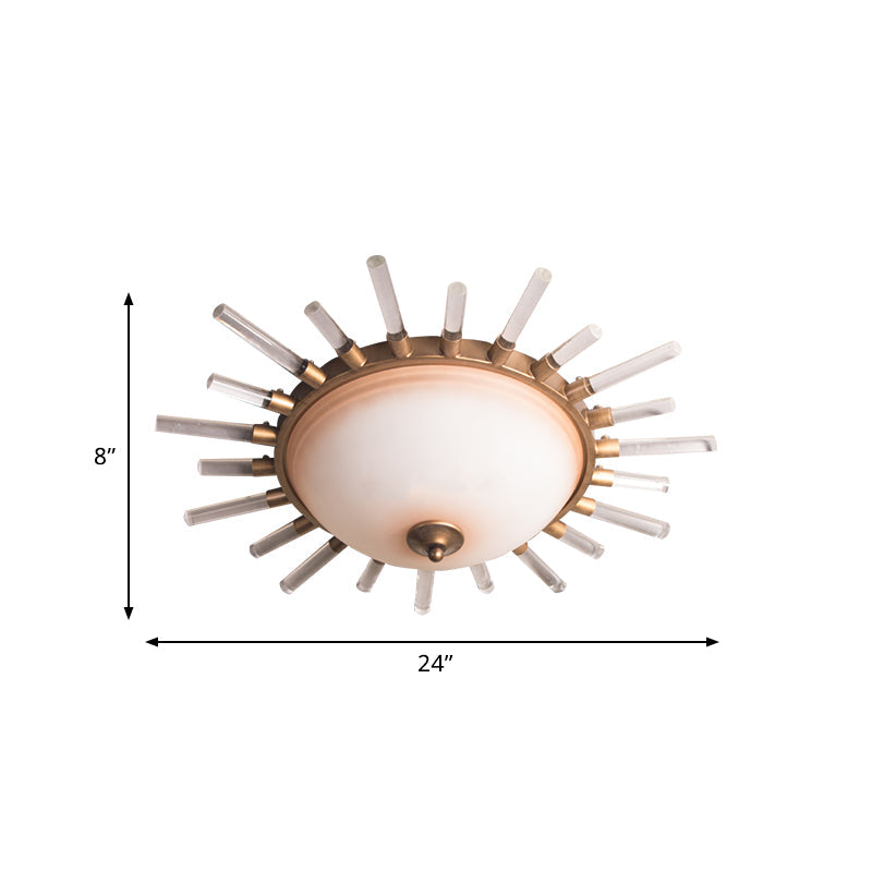 LED Fluted Crystal Flushmount Ceiling Lamp - 24"/30" Modern Gold Opal Glass Bowl - Corridor Lighting Fixture