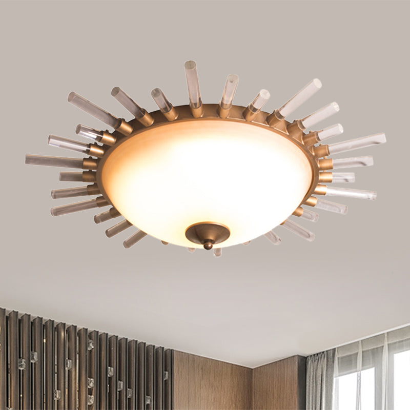 LED Fluted Crystal Flushmount Ceiling Lamp - 24"/30" Modern Gold Opal Glass Bowl - Corridor Lighting Fixture