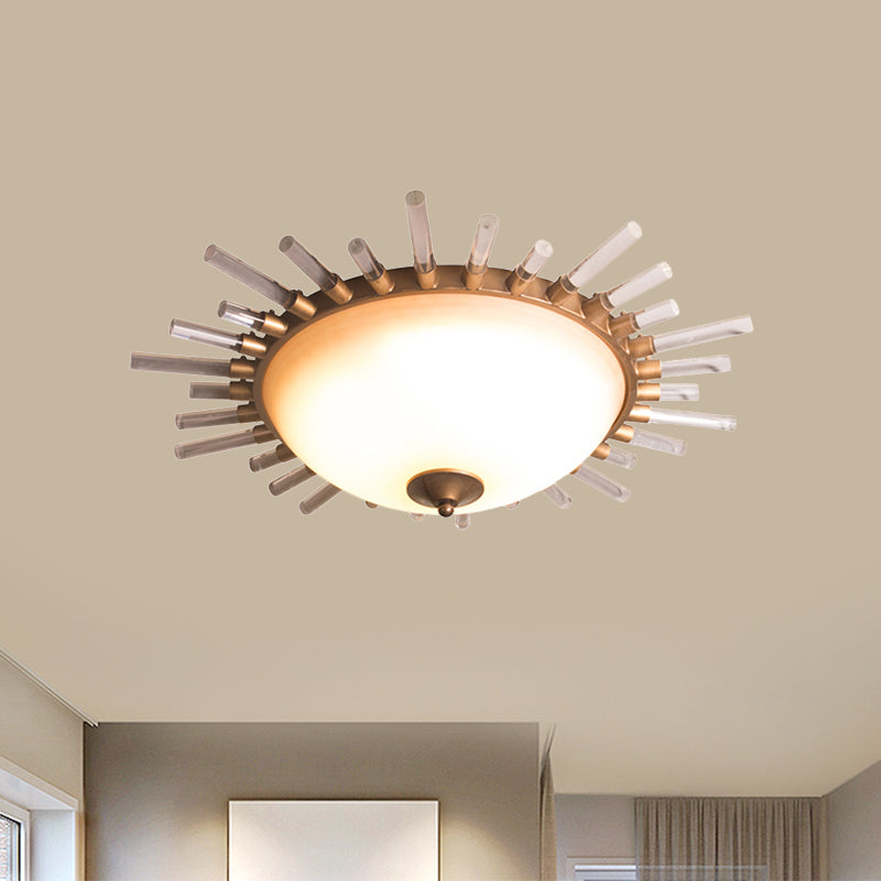 LED Fluted Crystal Flushmount Ceiling Lamp - 24"/30" Modern Gold Opal Glass Bowl - Corridor Lighting Fixture