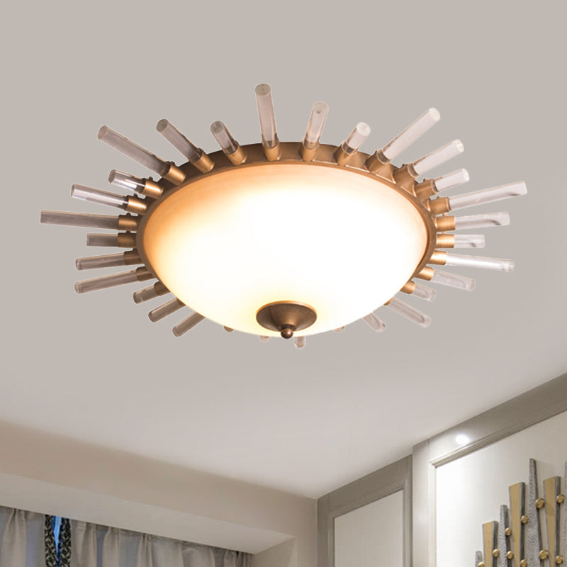 LED Fluted Crystal Flushmount Ceiling Lamp - 24"/30" Modern Gold Opal Glass Bowl - Corridor Lighting Fixture