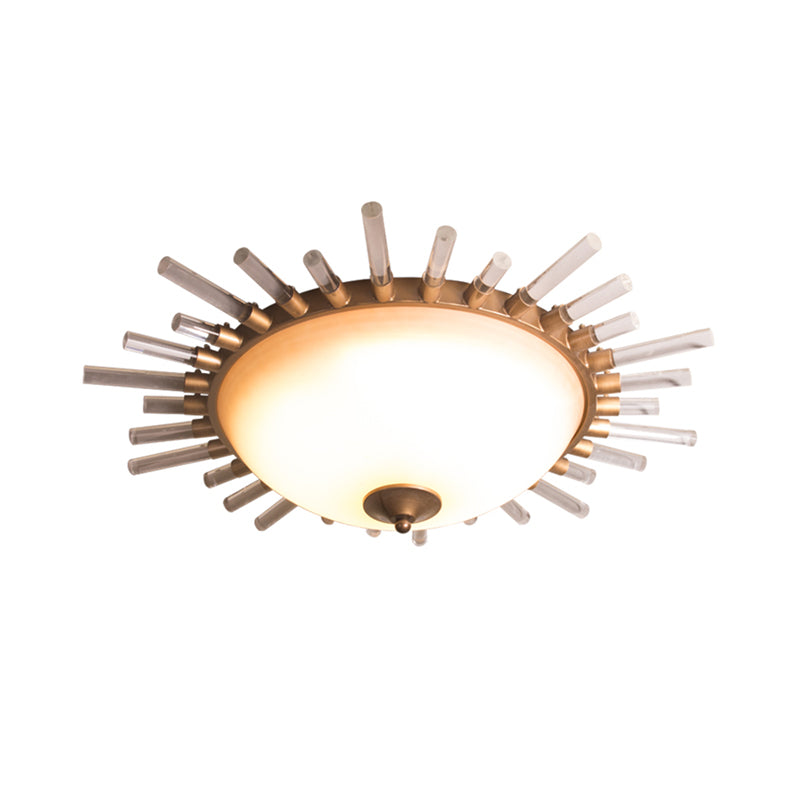 LED Fluted Crystal Flushmount Ceiling Lamp - 24"/30" Modern Gold Opal Glass Bowl - Corridor Lighting Fixture