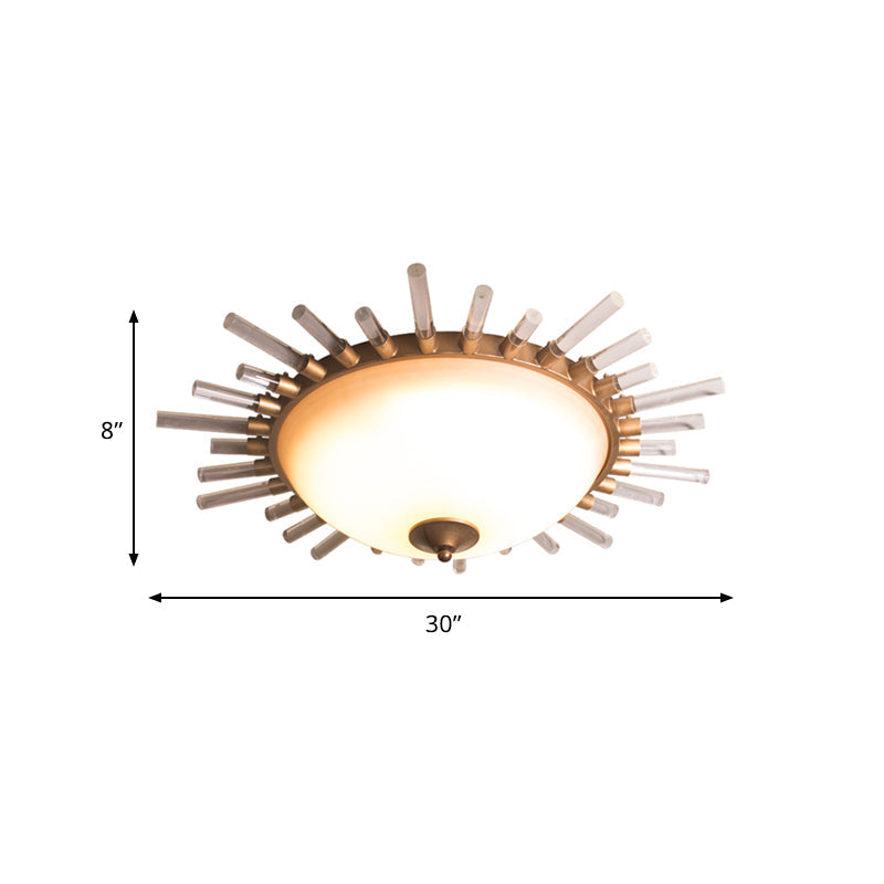 LED Fluted Crystal Flushmount Ceiling Lamp - 24"/30" Modern Gold Opal Glass Bowl - Corridor Lighting Fixture