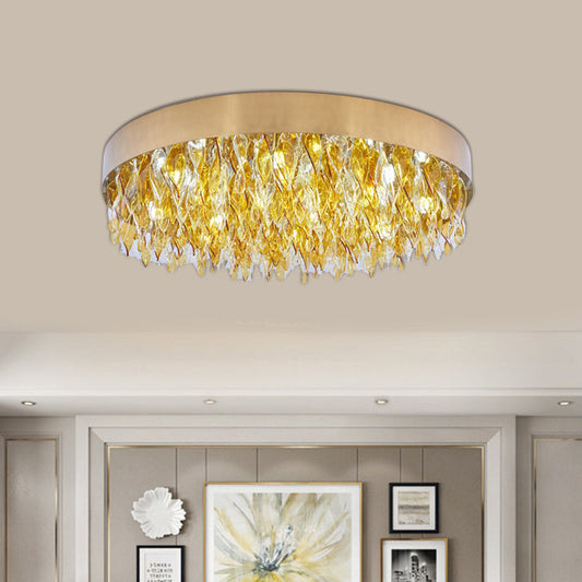 Contemporary Amber Crystal Teardrop Flush Mount Ceiling Fixture - 6 Lights - Bedroom - Gold