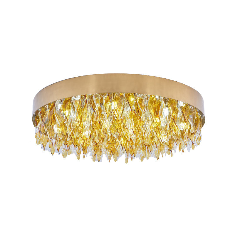 Contemporary Amber Crystal Teardrop Flush Mount Ceiling Fixture - 6 Lights - Bedroom - Gold