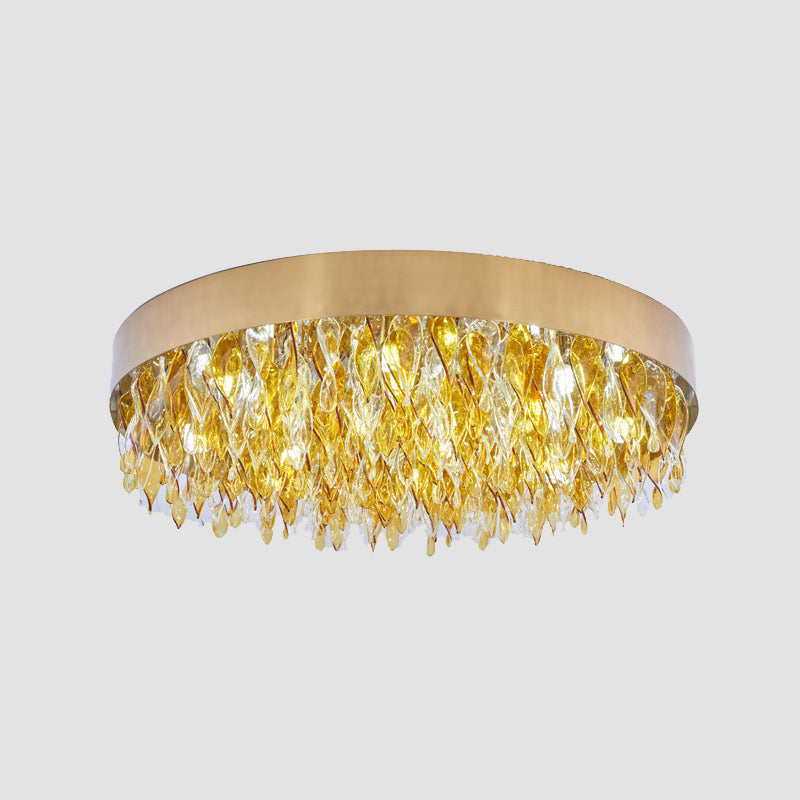 Contemporary Amber Crystal Teardrop Flush Mount Ceiling Fixture - 6 Lights - Bedroom - Gold