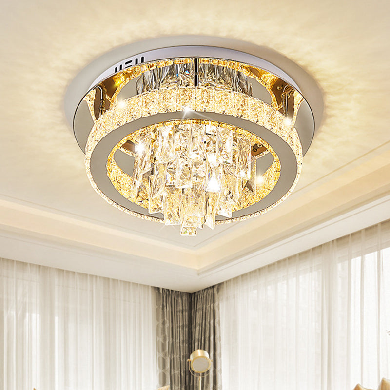 Modern LED Chrome Crystal Ceiling Light for Living Room - Flushmount Design