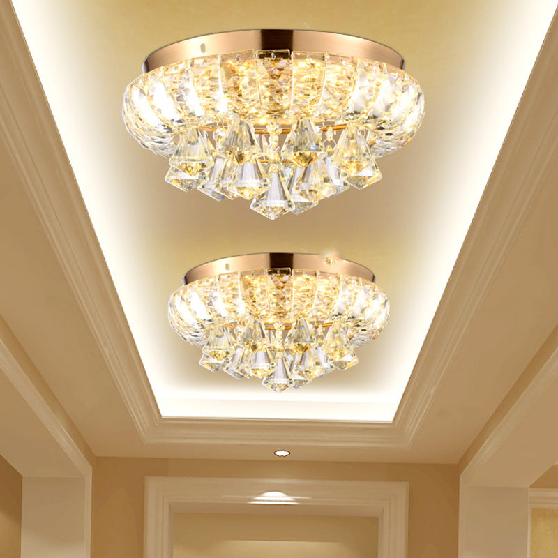 Minimal Crystal LED Flush Mount Ceiling Light - Gold Teardrop Design for Corridors