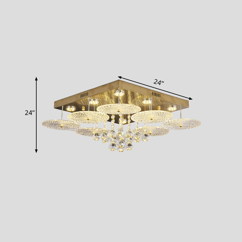 Modern Crystal Ball Ribbed Round Bedroom Ceiling Lamp - Gold LED Flush Mount Fixture