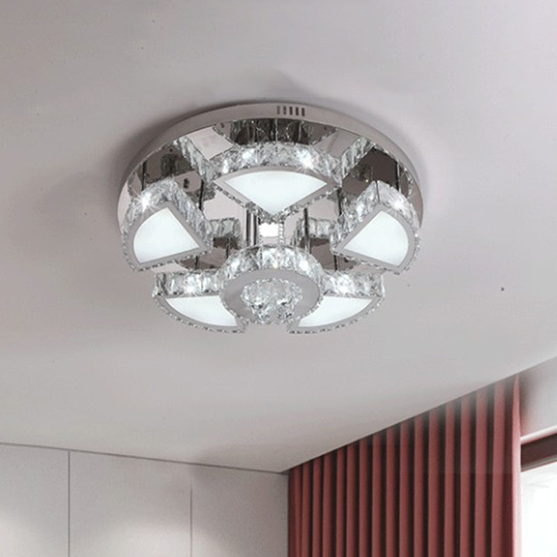 Spot LED moderne avec abat-jour en cristal en cascade pour plafond de chambre à coucher en chrome, 24"/31,5" L