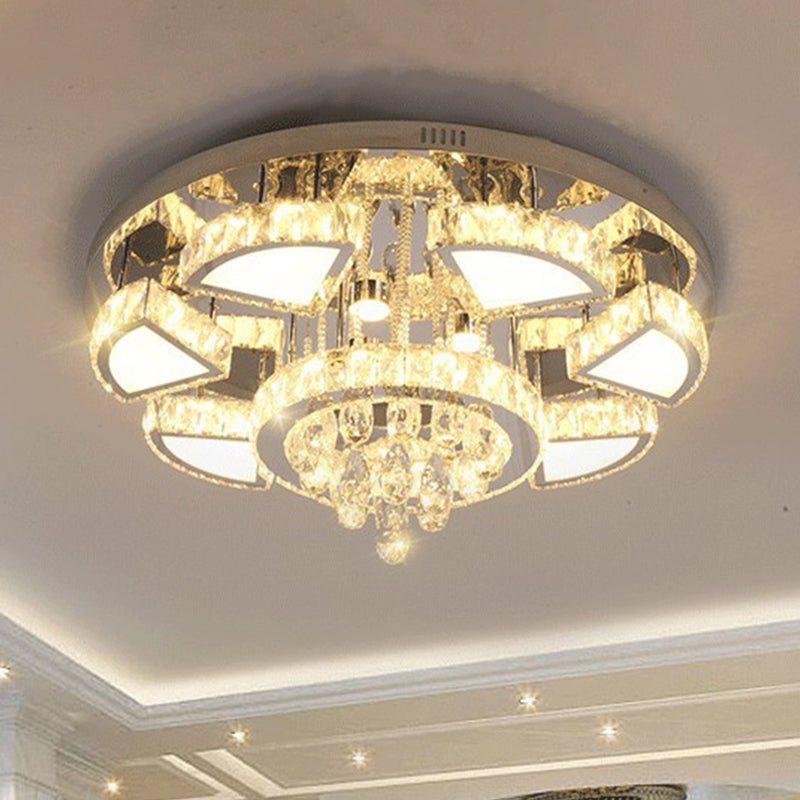 Spot LED moderne avec abat-jour en cristal en cascade pour plafond de chambre à coucher en chrome, 24"/31,5" L
