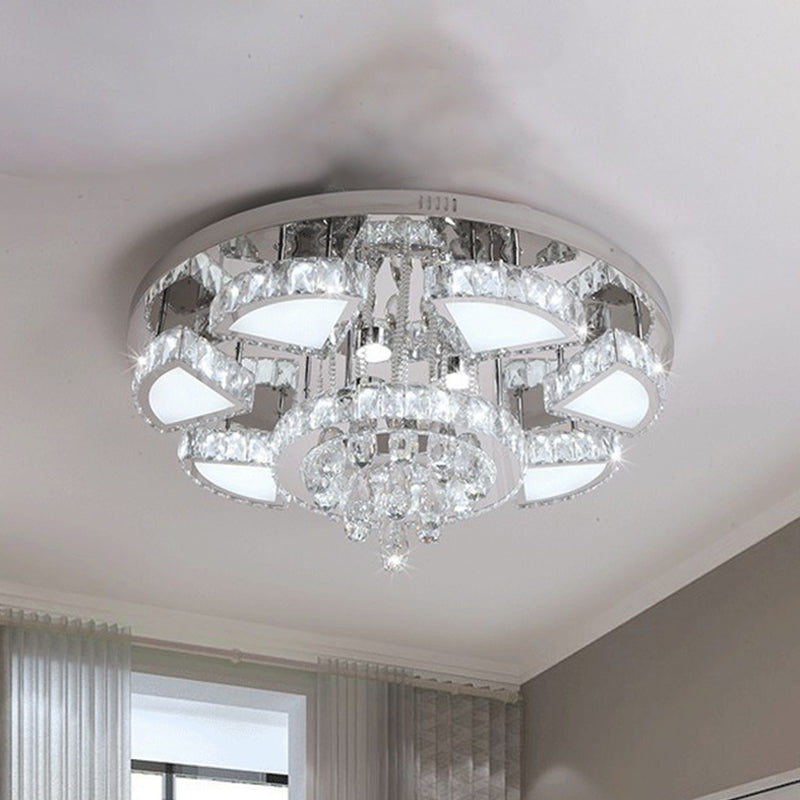 Spot LED moderne avec abat-jour en cristal en cascade pour plafond de chambre à coucher en chrome, 24"/31,5" L