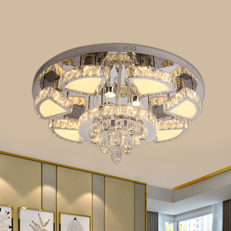 Spot LED moderne avec abat-jour en cristal en cascade pour plafond de chambre à coucher en chrome, 24"/31,5" L