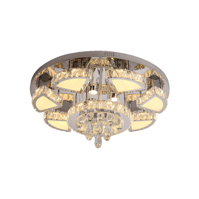 Spot LED moderne avec abat-jour en cristal en cascade pour plafond de chambre à coucher en chrome, 24"/31,5" L