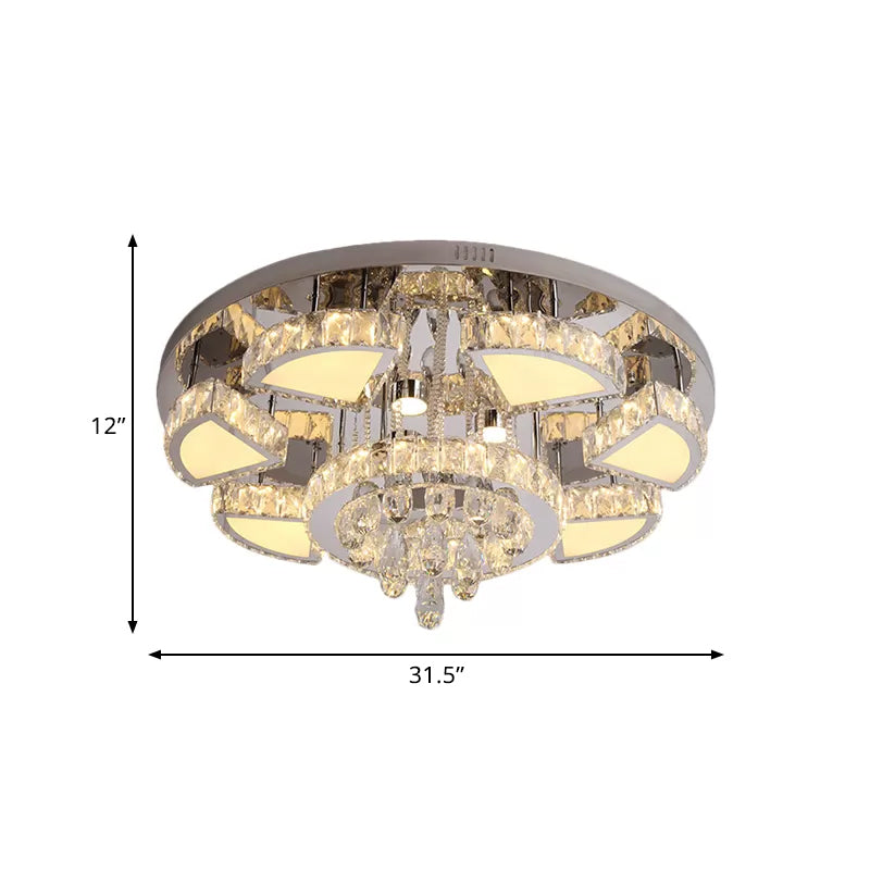 Spot LED moderne avec abat-jour en cristal en cascade pour plafond de chambre à coucher en chrome, 24"/31,5" L