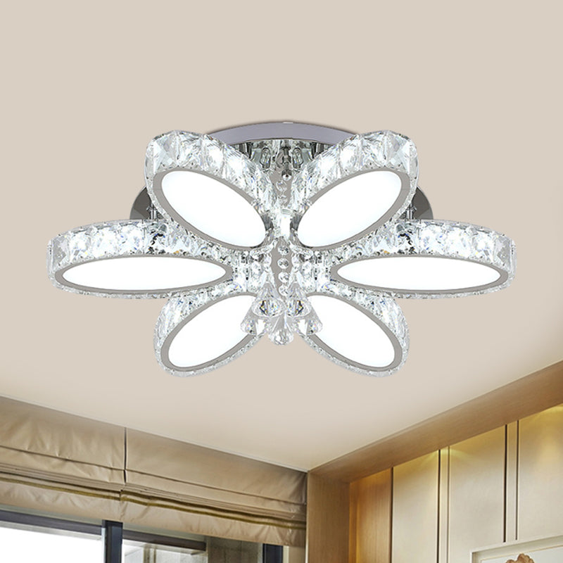 Plafonnier chromé moderniste Blossom avec cristal transparent, 6/8 têtes - Idéal pour le salon