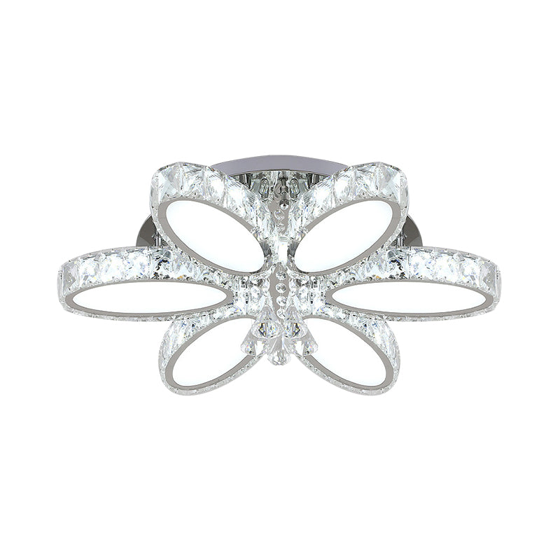 Plafonnier chromé moderniste Blossom avec cristal transparent, 6/8 têtes - Idéal pour le salon
