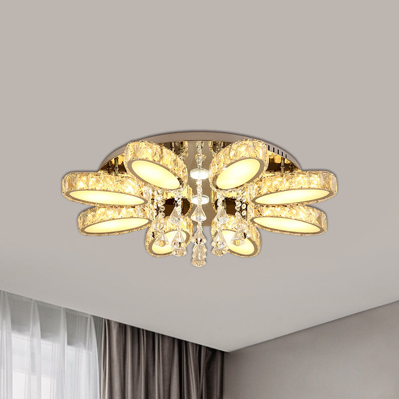 Plafonnier chromé moderniste Blossom avec cristal transparent, 6/8 têtes - Idéal pour le salon