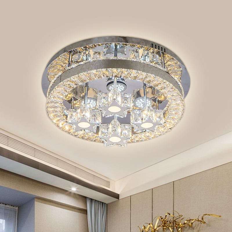 Modern LED Crystal Ceiling Light in Chrome - Semi-Circle/Spiral Design - Flush Mount for Minimalist Living Rooms