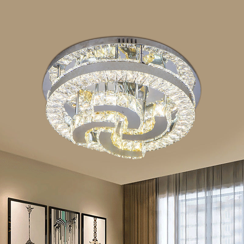 Modern LED Crystal Ceiling Light in Chrome - Semi-Circle/Spiral Design - Flush Mount for Minimalist Living Rooms